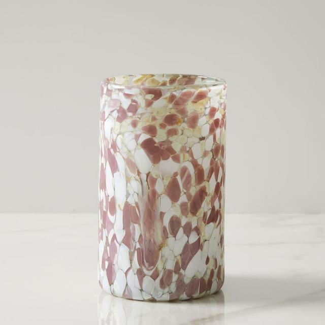 Speckled Mexican Glass Hurricane, Mauve/White