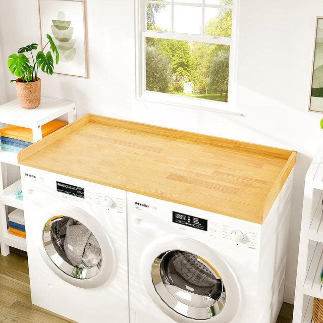 Avana Washer Dryer Countertop, Oak Natural Pine Wood Laundry Countertop with Raised Edges - 54" Width x 27.5" Depth Laundry Room Organization