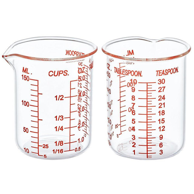 High Borosilicate Glass Measuring Cup-V-Shaped Spout，Glass Measuring Beaker for Kitchen or Restaurant, Easy to Read, 150 ML (5 Oz)-Pack of 2