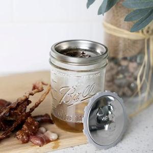 Jarware Stainless Steel Kitchen and Bacon Grease Strainer Lid For Wide Mouth Mason Jars, 3.38" x 1" Grease Keeper Lid