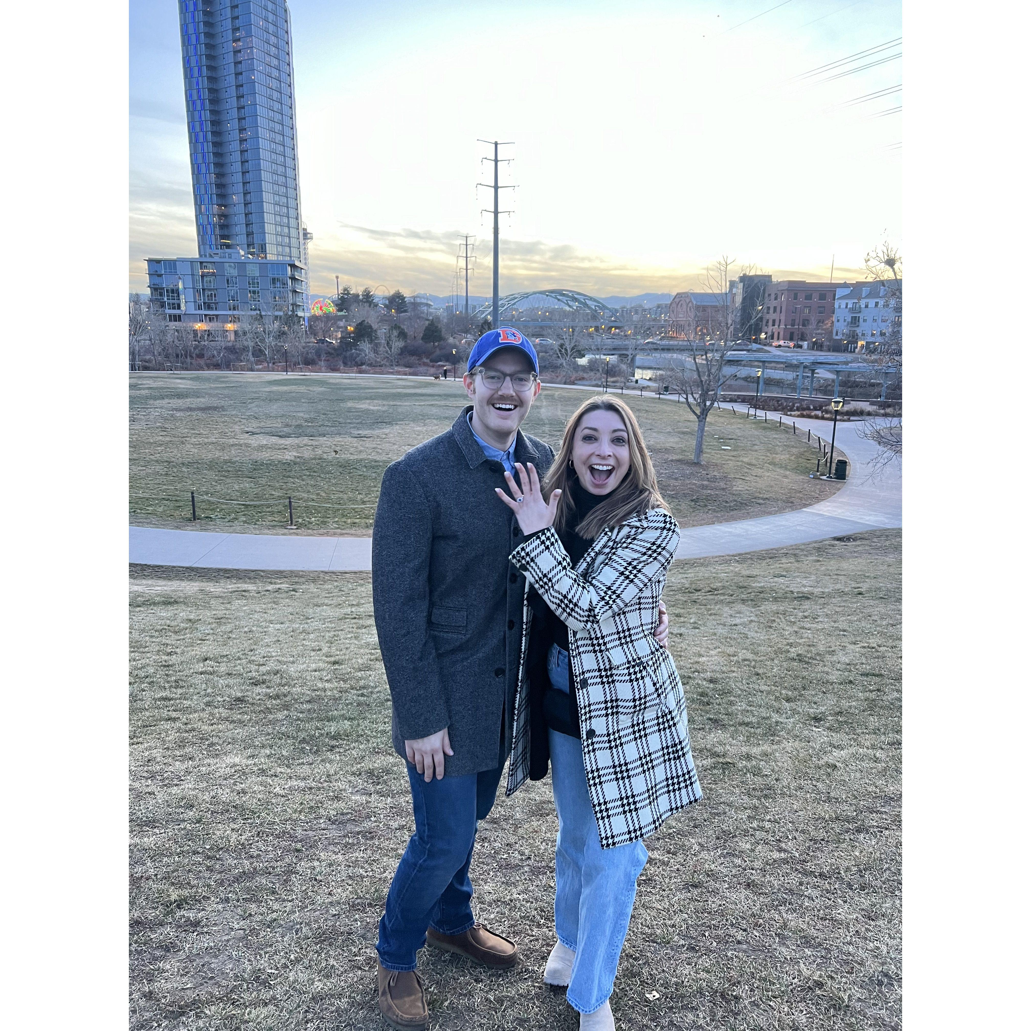 Bradley proposed at Commons Park in Denver December 22, 2023! Denver, Colorado.