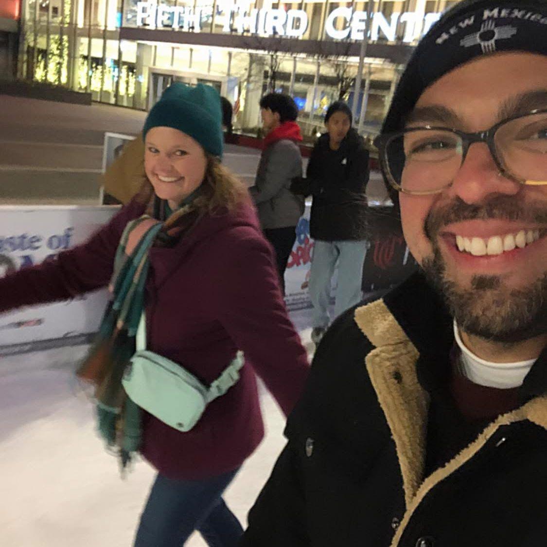 Ice skating for Kristen's birthday at Fountain Square in Cincinnati, Ohio