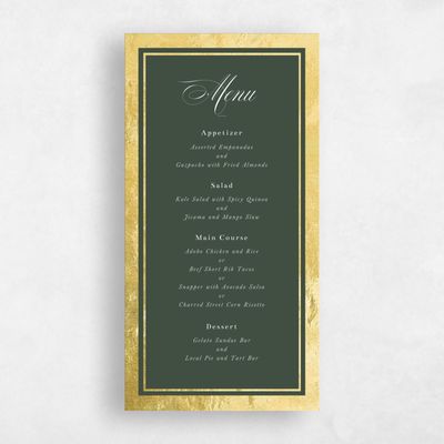 Green Foil Wedding Menu - Essex Foil