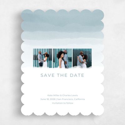 Blue Scalloped Wedding Save the Date - Waterfront Photo