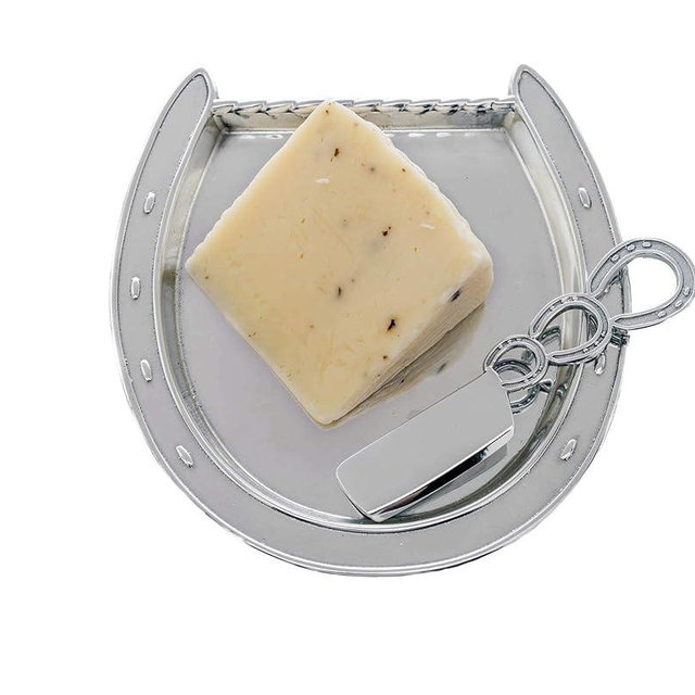 Arthur Court Designs Aluminum Knife is Horseshoe Cheese Plate with Triangle Server 9 inch x 8 inch