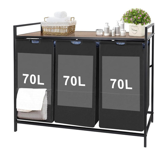 Extra Large Laundry Hamper, Laundry Hamper 3 Section with shelf - 210L Capacity, Laundry Basket for Clothes-1 Storage Shelf, Laundry Sorter for Laundry Room, Bedroom