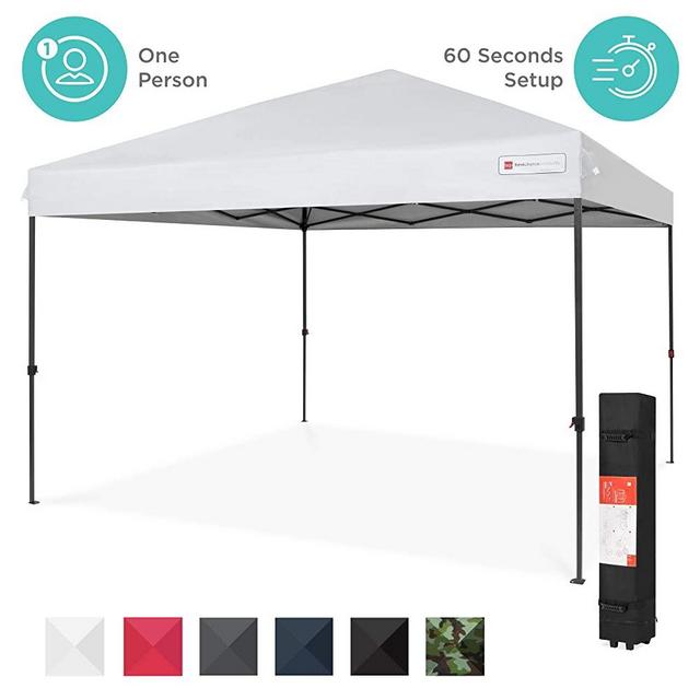 Best Choice Products 10x10ft Easy Setup Pop Up Canopy Instant Portable Tent w/ 1-Button Push, Wheeled Carry Case - White