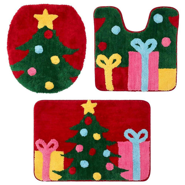 Avanti Linens - Bath Rug Set, Includes Bath Mat, Toilet Seat Cover, & Countour Rug, Holiday Home Decor (Christmas Tree Collection, 3-Piece)
