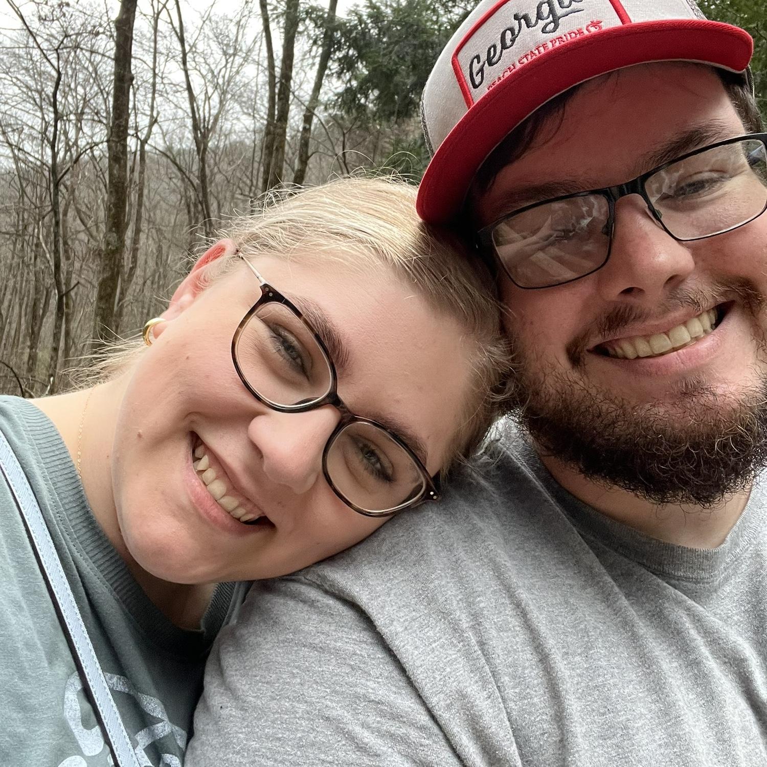 Taking a break after walking up to Anna Ruby Falls