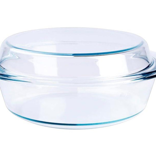 Round Tempered Glass Casserole Dish with Lid, Glass Casserole Baking Dish. Oven Freezer and Dishwasher Safe. - 4QT