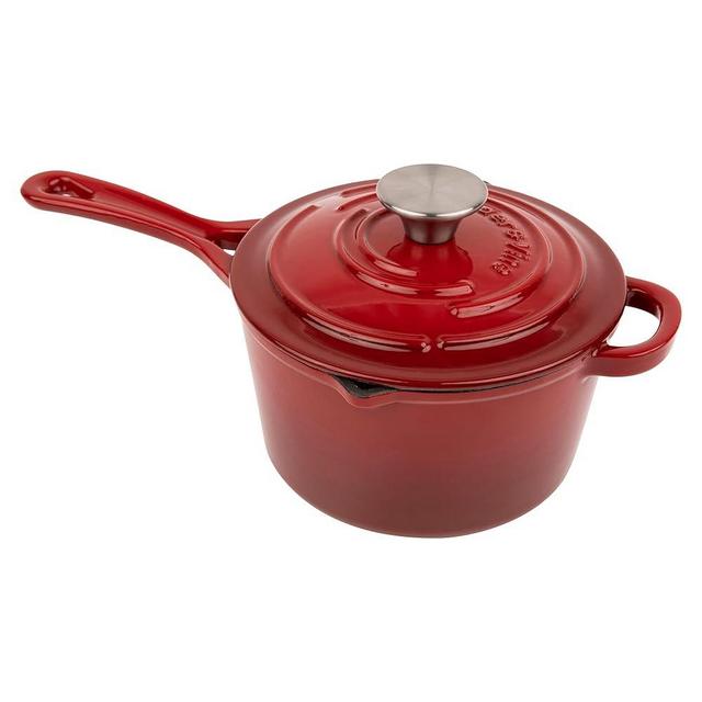 Larder & Vine Enameled Cast Iron Saucepan | 2.2 qt Sauce Pan with Lid | Saucepan with Pour Spouts | Enameled Cast Iron Pot Compatible on All Cooktops & Oven Safe to 500° F | Cabernet