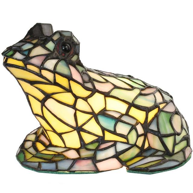 Bieye L10829 Frog Table Lamp Tiffany Style Stained Glass Accent Night Light for Home Décor Nursery Bedside (Multi-Colored)