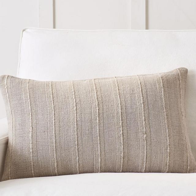 Relaxed Striped Lumbar Pillow Cover, 16 x 26", Flax