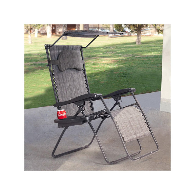 Costway Folding Recliner Zero Gravity Lounge Chair W/ Shade Canopy Cup Holder Gray