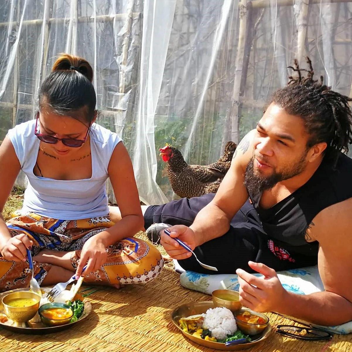 Eating lunch at our Mountain Home in Dhampus, Nepal