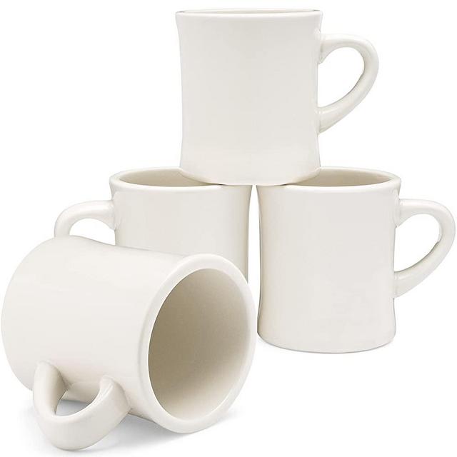 COLETTI Diner Coffee Mugs Set of 4 - 11oz Ceramic Coffee Mug set - Retro 1950s Plain Stoneware Coffee Cups Set for Restaurant, Diner, Farmhouse, Coffee Shop, Home, Sublimation & Bulk use