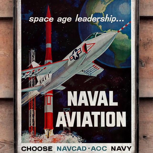Vintage wooden sign ' Space Age Leadership '. Naval Aviation Original American Recruiting Poster