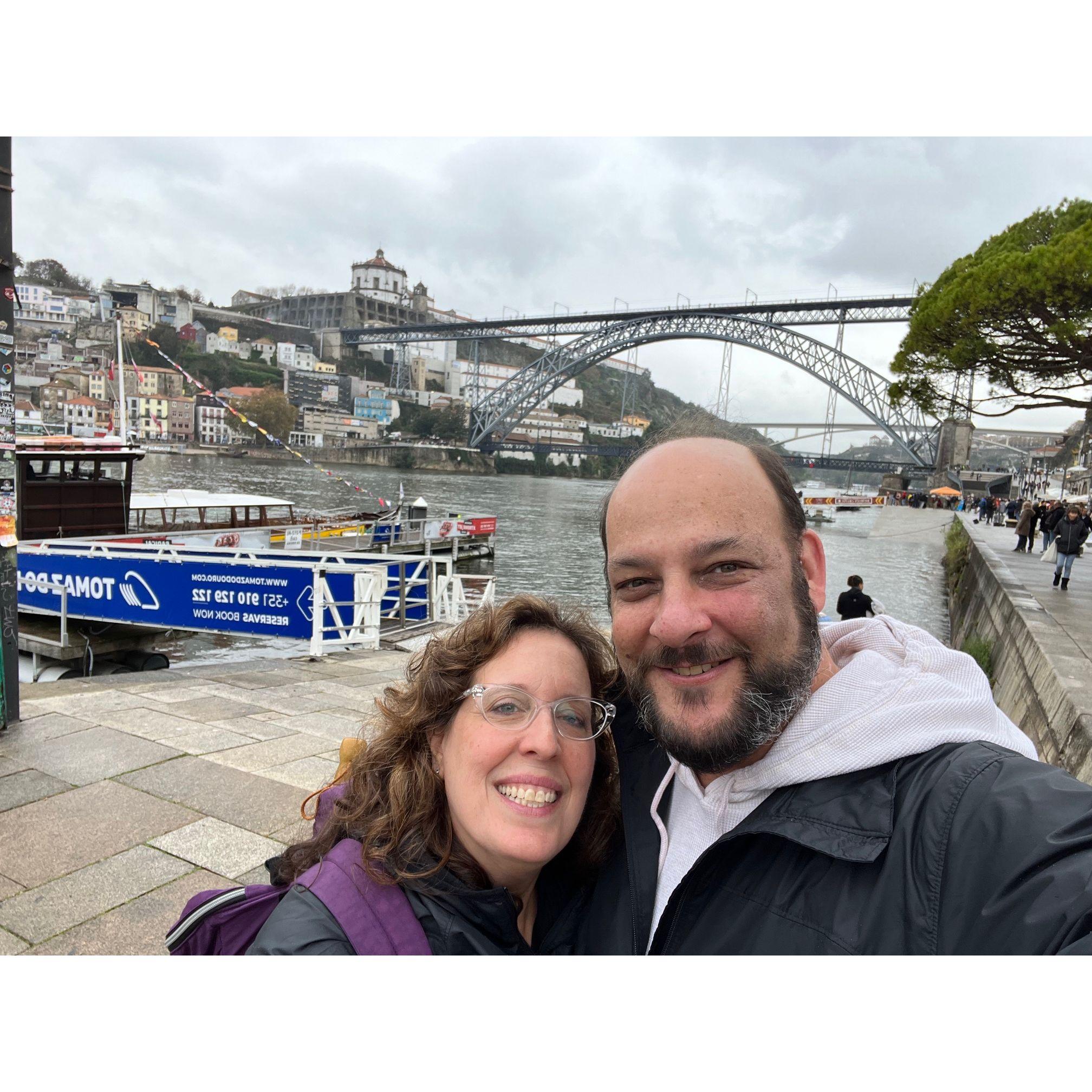 Porto, Portugal...in front of one of the many bridges crossing the Douro. November 2023