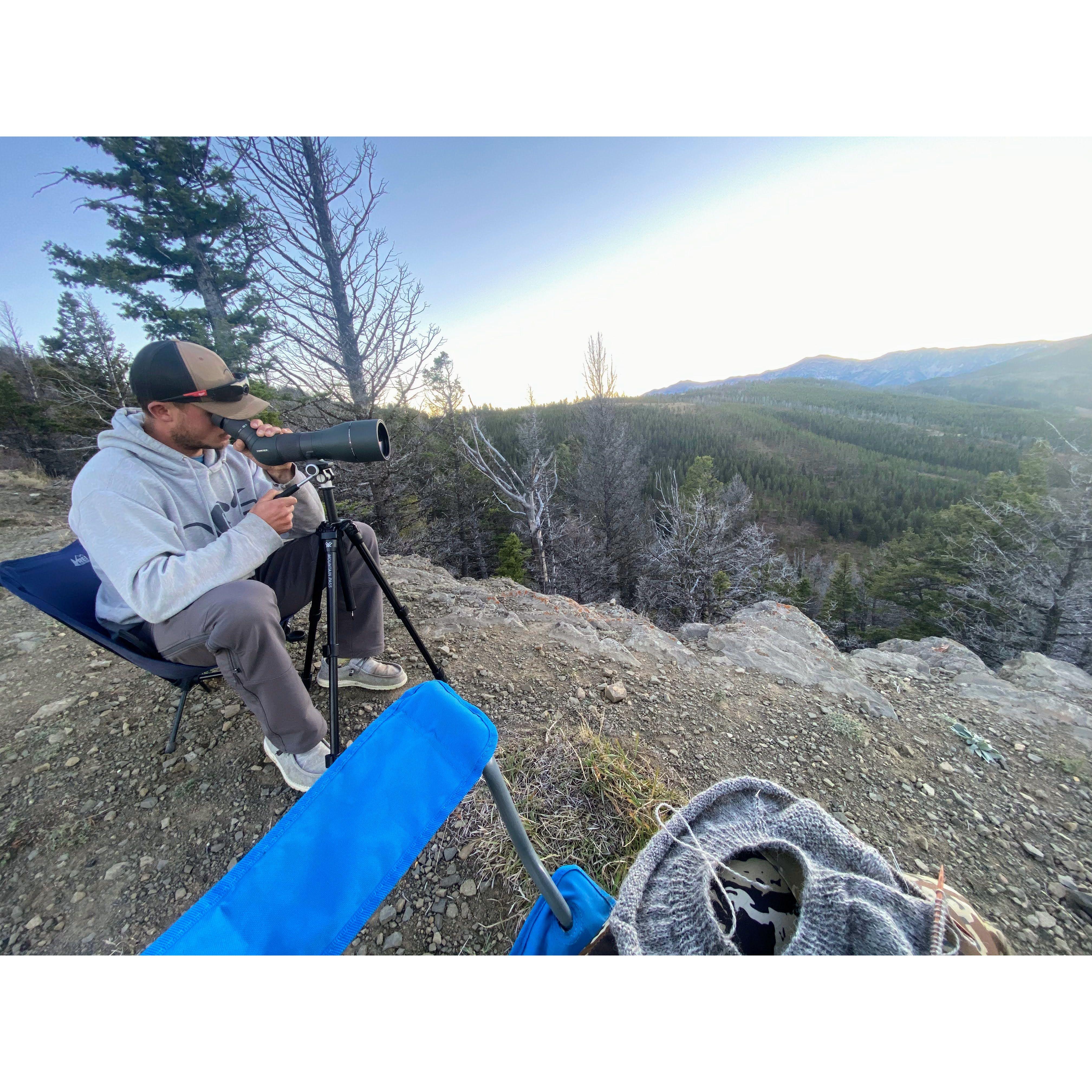 A typical date night - Spencer glassing and Jackie knitting