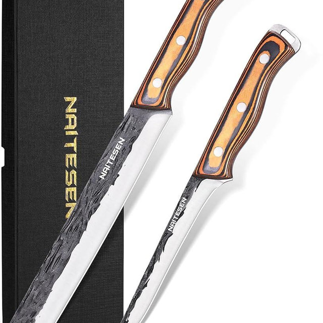Naitesen Professional Brisket Carving Knife Set for Men, Hand Forged Super Sharp Butcher Slicing Knife Boning Knife for Meat Turkey Cutting Home Kitchen BBQ