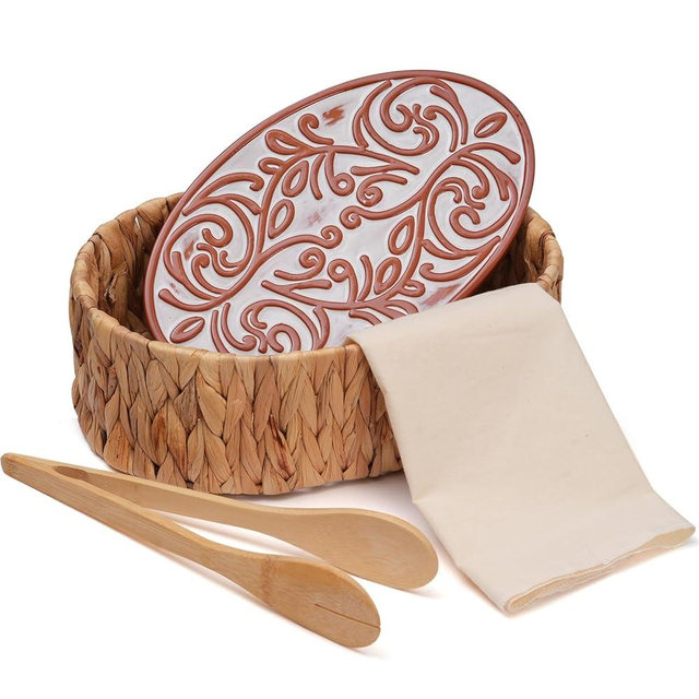 Bread Warmer Basket with Stone - Includes Bread Towel and Clips,Bread Baskets for Serving Tortilla,Sourdough,Terracotta Bread Warmer Gifts for Hostess Gifts New Home,Sourdough Bakers,Mom Dad Birthday