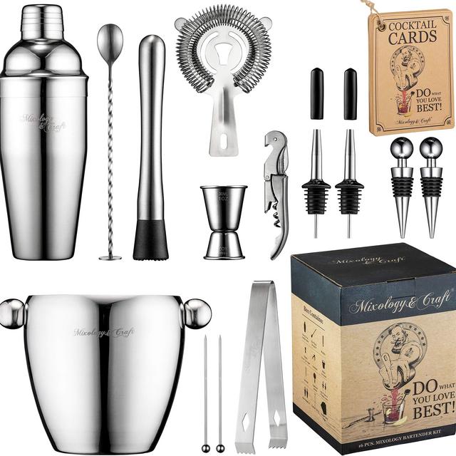 Bar Set 16-Piece Mixology Bartender Kit - Cocktail Shaker Set Bar Tool Set for Home and Professional Bartending - Martini Shaker and Drink Mixing Bar Tools - Cocktail Kit w/Exclusive Recipes Bonus