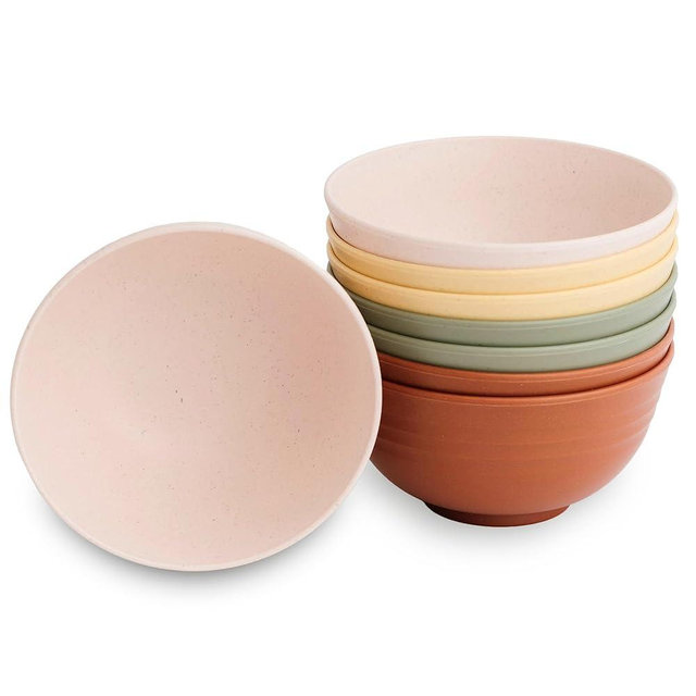 Nook Theory Reusable Wheat Straw Bowls 8 Pcs - 26 Oz Cereal Bowl, Non-Toxic Kids and Toddler Bowl, Microwavable, Dishwasher Safe and Unbreakable Dinnerware (Boho)