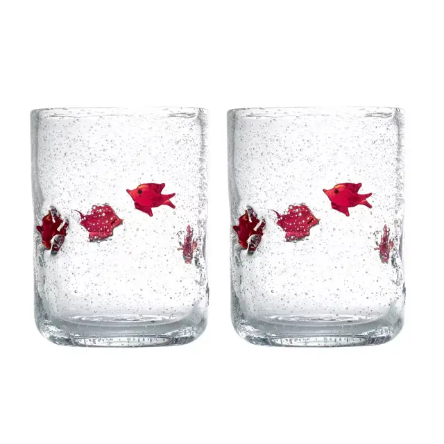 Table Art Surf Fish Double Old Fashioned Glasses (Set of 2)