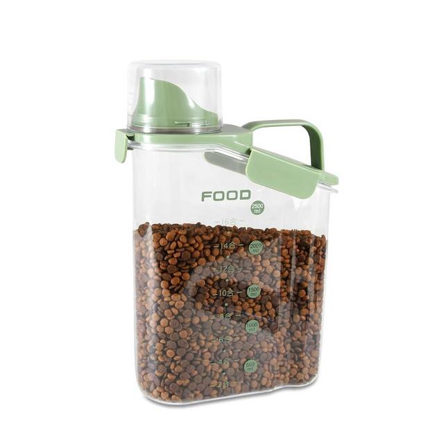 P-ZOONPE Dog Food Storage Container, Pet Food Storage Containers with Airtight Pour Spout, Cat Food Container with Measuring Cups, Portable Travel Pet Food Container for Dogs, Cats, Birds（Green）