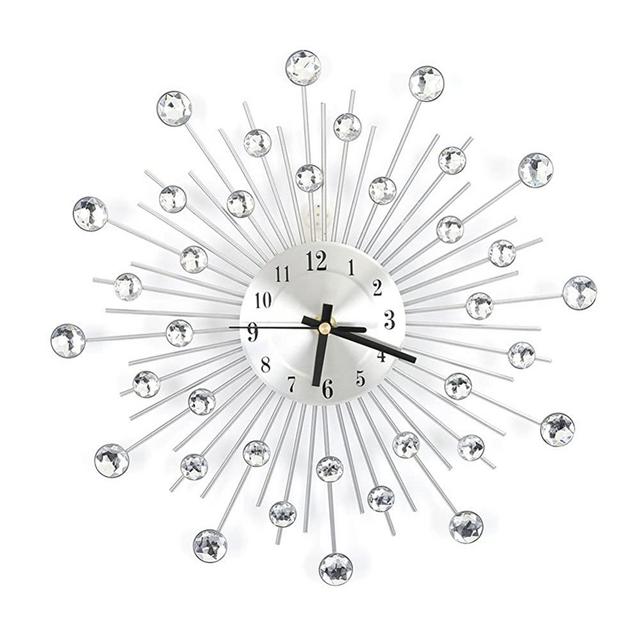 Ejoyous 11.81 inch 3D Crystal Decorative Wall Clock Sparkling Bling Diamond-Studded Wall Clock Modern Fashion Round Design Metal Digital Needle Wall Decor for Living Room Bedroom, Silver