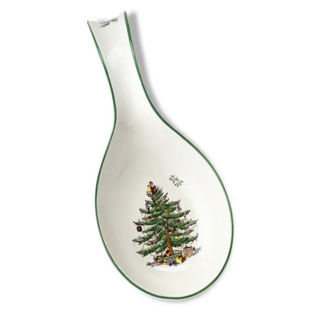 Spode Christmas Tree Spoon Rest, 12-Inch Festive Cooking Utensil Rest, Christmas Spatula & Ladle Holder, Fine Earthenware, Dishwasher Safe