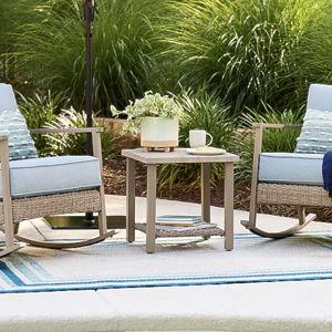 allen + roth Ivy Meadows 3 -Piece Wicker Patio Conversation Set with Blue Cushions