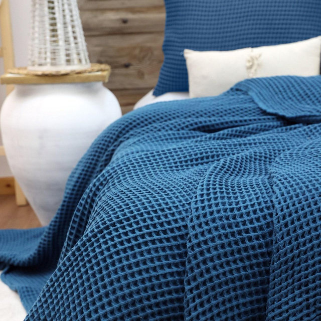Unique Waffle Cotton Blanket, Queen or King Size Bedspread, Soft Bed Throw, Cotton Bed Cover