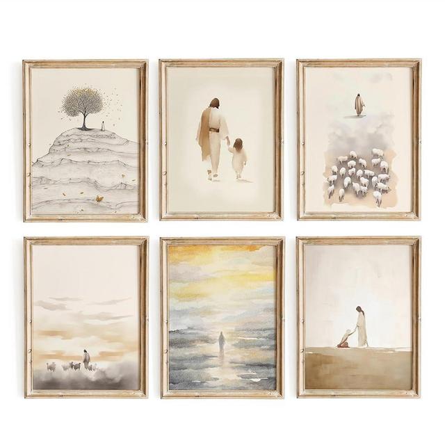 ESSEN Life Christian Wall Art Set of 6, Jesus Wall Decor, Bible Stories Scripture Wall Art, Christian Wall Decor, Sunday School Decorations for Classroom, Christian Gifts for Women (8"x10" UNFRAMED)