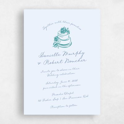 Light Sky, Blue Wedding Invitation - Cerise Portrait