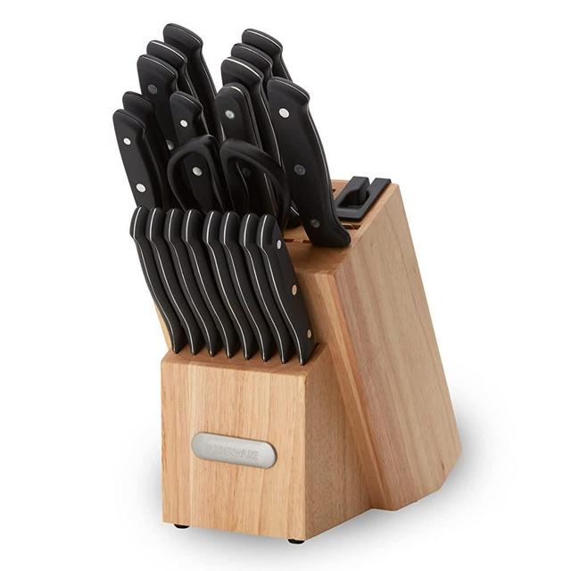 Farberware Edgekeeper Triple Riveted Knife Set, 21 Piece, Black
