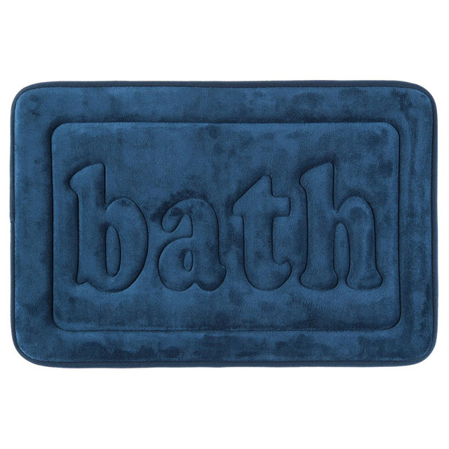 Unique Bargains Memory Foam Water Absorbent Quick Dry Non-Skid Bottom Soft Bathroom Rugs Dark Blue 20" x 32"