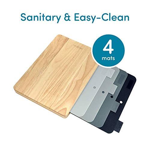 Quick Change 4 Mat Sanitary Easy-Clean Cutting Board Set (Rubberwood Board with Durable BPA Free Mats)