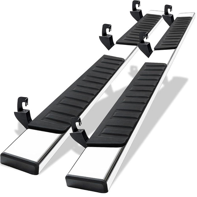COMNOVA 6 Inches Double Cab Running Boards Compatible with 2007-2018 Chevy Silverado/GMC Sierra 1500 Extended Cab, 2007-2019 Silverado/Sierra 2500HD 3500HD, Stainless Steel Silverado Running Boards.