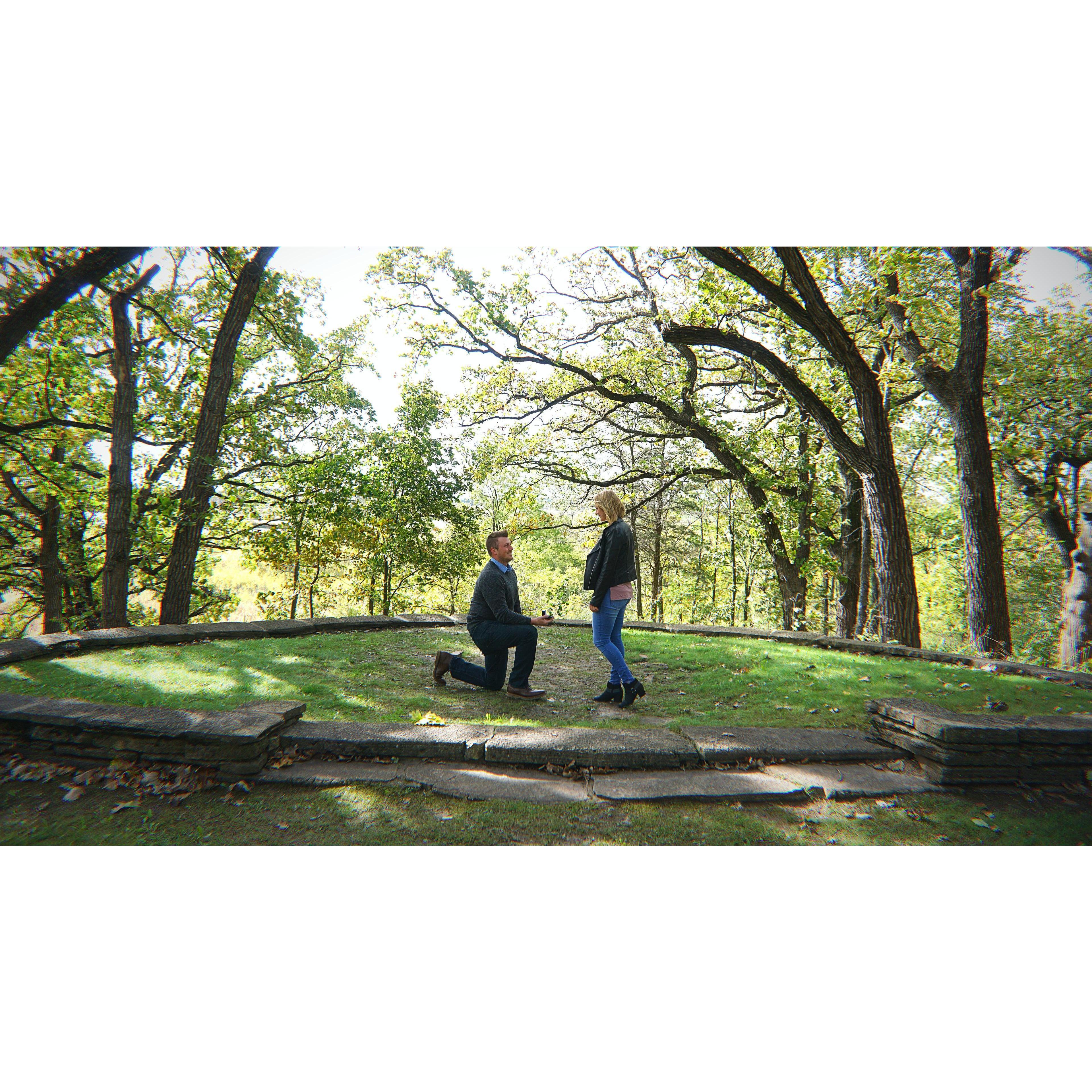 Patrick and Josie were walking their dog, Millie, at Pleasant Valley when Patrick proposed. And it was Josie's birthday weekend!