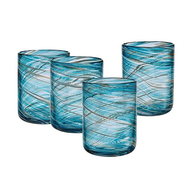 Mikasa Color Swirl Rocks Double Old Fashioned Glasses, Set of 4, Blue