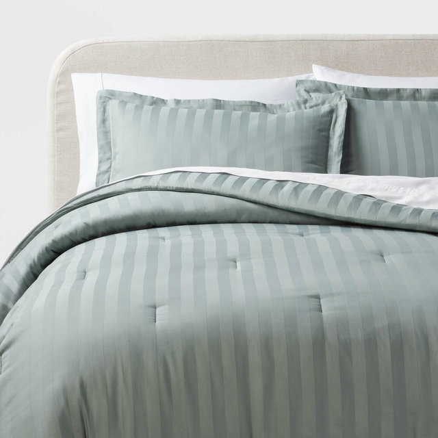 3pc King Luxe Striped Damask Comforter and Sham Set Light Teal Green - Threshold™