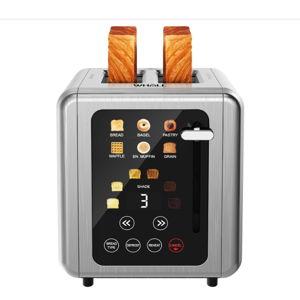 WHALL Touch Screen Toaster 2 Slice, Stainless Steel Digital Timer Toasters with Sound Function, Smart Extra Wide Slots Toaster with Bagel, Cancel, Defrost (silver)