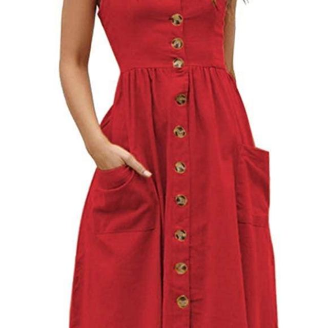 ECHOINE Women's Summer Dresses, Floral Boho Spaghetti Strap Button Down Swing Midi Beach Dress with Pockets