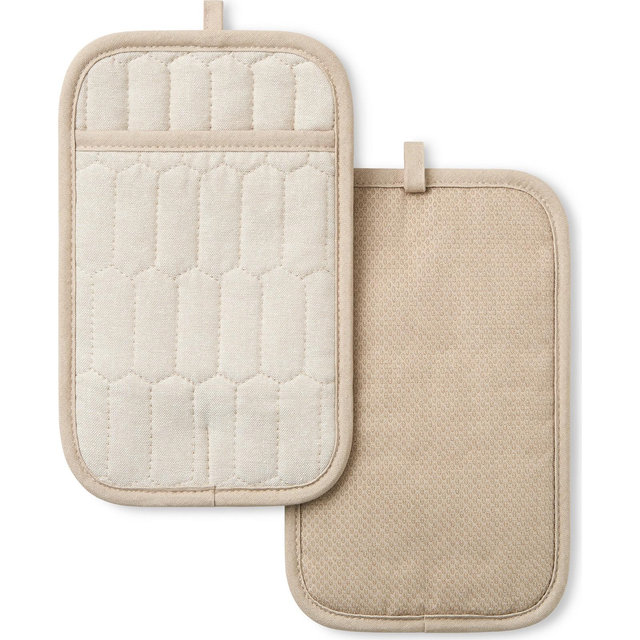 Martha Stewart Honeycomb Quilted Chambray Pot Holder Set, 7" x 10"