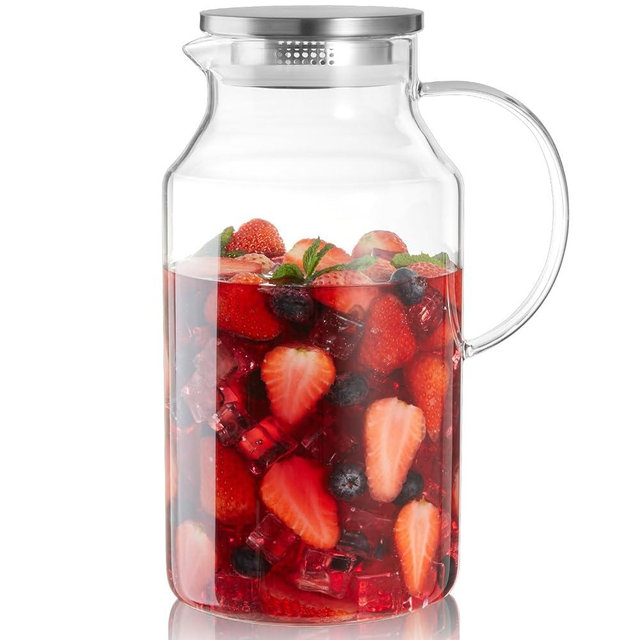 1 Gallon Glass Pitcher with Lid and Spout, Glass Water Carafe for Hot/Cold Water, Large Jug for Iced Tea, Coffee, Juice and Homemade Beverage