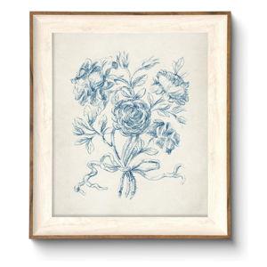 ASTRDECOR Framed Vintage Wall Art for Bathroom, Botanical Blue Wall Art for Home Decor Aesthetic, Victorian Blue Rose Bouquet Sketch Painting Floral Canvas Art Prints, Antique Flower Pictures for Living Room - 10''x12''