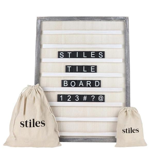 Stiles 23"x17" Tile Letter Board Sign Set, Wooden Message Board with 122 Letter Tiles and Numbers, Changeable Letterboard for Menu, Milestone, or Baby Announcement Sign, Rustic