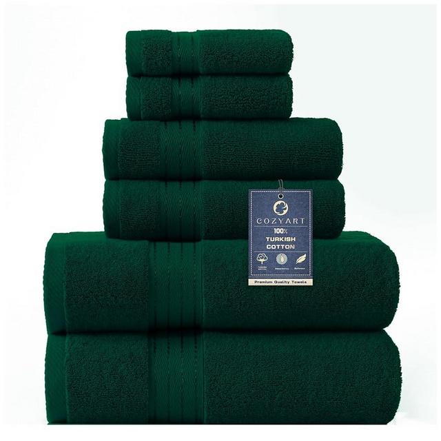 COZYART Dark Green Bath Towels Set 6Pcs, Turkish Cotton Hotel Towels Soft Absorbent Thick Bathroom Towels Set of 6 with 2 Large Bath Towels, 2 Hand Towels, 2 Washclothes, 650 GSM