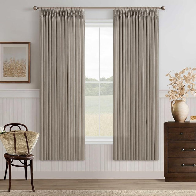 Textured Semi Sheer Burlap Curtains 72 Inches Long Neutral Country Tan Brown Flax Linen Light Filtering Pinch Pleated Curtains Back Tab for Door Cabin Closet 2 Panels Set Burlywood Birch Taupe